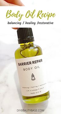 This body oil recipe is formulated with a selection of oils that have the best good omega contact and can help heal dry skin, eczema and psoriasis. Barrier repair body oil is easy to make and is fast absorbing.