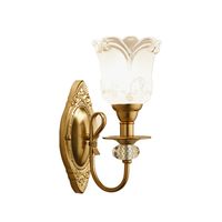 Frosted Glass Petal Wall Lamp 1/2 Light Contemporary Sconce Lighting with Crystal Deco and Carved Backplate in Gold