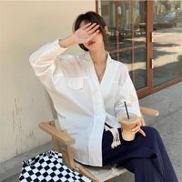 blouse White Long Sleeve Shirt Coat Women's Design Sense Niche Shirt Autumn2021New FrenchvCollar Chic Top | Shopee Malaysia