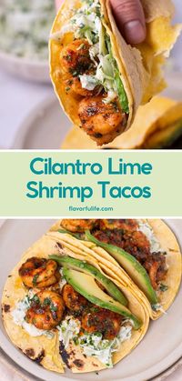 Try these cilantro lime shrimp tacos for a fresh and healthy twist! This shrimp tacos recipe pairs perfectly seasoned shrimp with zesty slaw and creamy avocado, making it one of the best shrimp tacos you’ll find. An easy shrimp tacos recipe that’s both flavorful and satisfying!