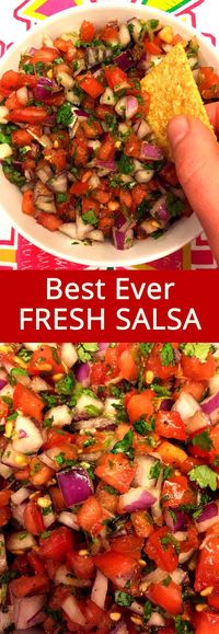 This Mexican pico de gallo fresh salsa is the best salsa ever! So fresh, colorful and delicious, bursting with flavor! Once you try this homemade pico de gallo, you'll never buy salsa at the store!