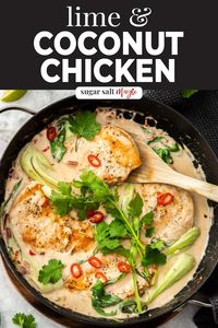 This lime coconut chicken is a one-pan, less than 30 minute dinner wonder! Lime, chicken and coconut milk combine for a flavourful and fresh thai-style recipe that’s perfect for busy weeknights.