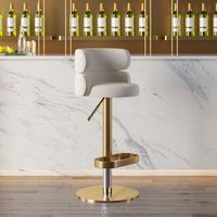 Swivel Bar Stool with Backrest Adjustable Height Beige Velvet Upholstery in Gold Finish-Homary