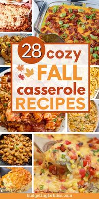 Looking for cozy casserole recipes to make this fall? Try these 28 easy fall casseroles on busy weeknights when the weather gets chilly. Find chicken, ground beef, pasta, and seasonal vegetable casseroles. These simple comfort food recipes are perfect for family dinners.