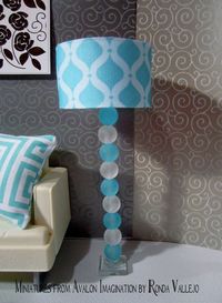 1:6th Scale Barbie or Blythe miniature dollhouse hand made floor lamp in aqua and white