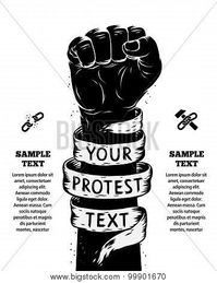 poster of Raised Fist Held In Protest. Vector Illustration