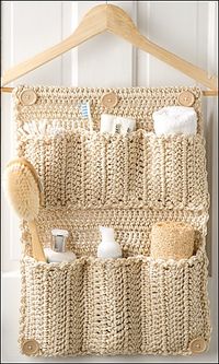 DIY Crochet Bathroom Door Organizer - instructions in the August 2013 issue of Crochet World, or, you can download it here for a small sum http://www.anniescatalog.com/detail.html?code=AM01213_medium=affiliate_source=cj=CJAAFF.