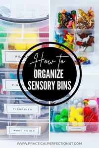 Have sensory bin supplies that you don't know how to organize? Here are the best and easiest methods to store and organize sensory bin materials! #sensoryplay #sensorybin #organization #toyorganization