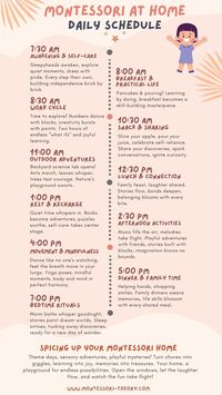 Find out how to create a harmonious and enriching daily routine with our Montessori at-home schedule infographic. Perfect for parents seeking a balance of structure and flexibility. Pin this for everyday inspiration and transform your family's day! 🌞📊 #Montessori #MontessoriLife #DailyRoutine #ParentingGoals