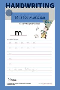 Musician Morgan is here to help your students practice the Lowercase Letter M! #literacy #worksheets #handwriting https://primarylearning.org/worksheet/lowercase-letter-m/?utm_source=pinterest&utm_medium=social&utm_campaign=manuscript_handwriting&utm_term=lowercase_letters&utm_content=letter_m_occupations