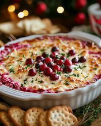 Looking for a holiday appetizer that’s both festive and delicious? This Baked Cranberry Cream Cheese Dip combines creamy cheese with tangy cranberries, creating the perfect balance of savory and sweet. Top with fresh parsley and serve with crackers for an irresistible crowd-pleaser. Save this recipe and make your holiday gatherings even more delightful!