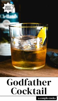 The Godfather cocktail is a simple Scotch and amaretto drink that's full of flavor! It pairs nutty sweetness with a spicy whiskey finish. #amaretto #scotch #godfather #godfathercocktail #cocktails #cocktailrecipe