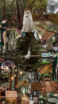 Earthy, Green Forest Theme Wedding Trees Outdoor Collage Mood board Decor