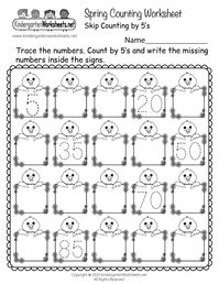 Spring Counting Worksheet for Kindergarten - Skip Counting by 5s