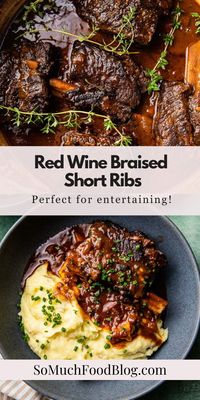 These Red Wine Braised Short Ribs are fall-off-the-bone tender and mind-blowingly delicious. Short ribs slowly simmer in a flavorful red wine and herb sauce until they melt-in-your-mouth.