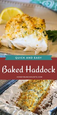 Oven Baked Haddock Recipe is one of the easiest and most delicious fish recipes to make for dinner. This recipe produces perfectly cooked haddock that easily flakes away with the fork. The meaty fish inside is moist with a gently browned and seasoned bread crumb topping. This deilcious seafood dinner idea and more can be found on Honeybunch Hunts website!