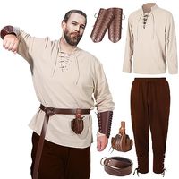 Jeyiour Men's Renaissance Costume Set Medieval Shirt Pirate Outfit Cosplay Viking Ankle Pants Belt Pouch Armband