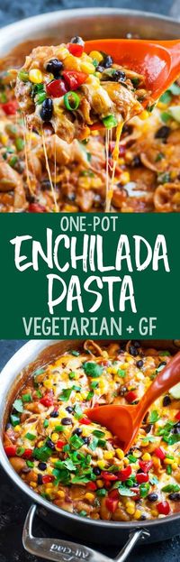 Healthy Gluten-Free One-Pot Enchilada Pasta - Made with gluten-free Chickapea Pasta, tasty vegetarian dish is quick, easy, and ready to rock your plate!