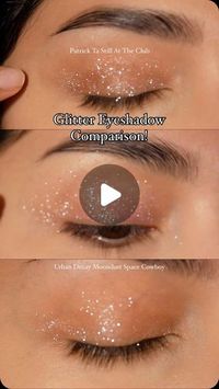 Mia Galvan on Instagram: "Which glitter eyeshadow do you like?✨
Patrick Ta Eye llusion Eye Shadow Still At The Club, Fenty Diamond Bomb, or Urban Decay Moondust Space Cowboy?💫#sparklyeyeshadow #glittereyeshadow #sparklymakeup"