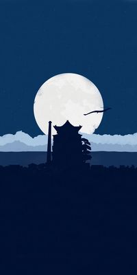 Moon, night, silhouette, castle, minimal, 1080x2160 wallpaper