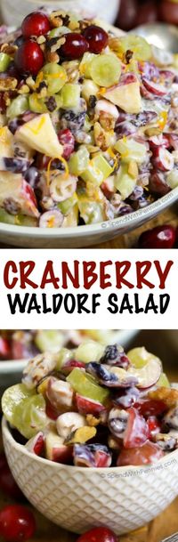 Cranberry Waldorf Salad has crisp apples, juicy grapes and tart cranberries in a sweet yogurt dressing. This is the perfect salad or turkey dinner side dish!