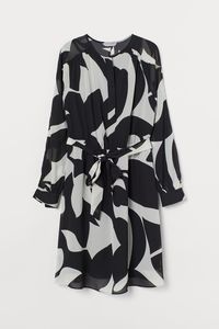 Chiffon Dress - Black/white patterned - Ladies | H&M US 4