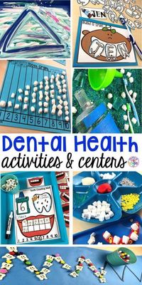 Dental health themed activities and centers for preschool, pre-k, and kindergarten (FREEBIES too) #dentalhealththeme #preschool #pre-k #tooththeme