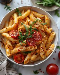 Vegan Creamy Cheese & Tomato Pasta🍝 Penne for your thoughts on this simple and delightful pasta dish🤤 Follow @plantiful.palate for more recipes🗒️ Recipe: Ingredients: - 400g penne pasta - 2 tablespoons olive oil - 4 cloves garlic, minced - 400g canned chopped tomatoes - 200ml vegan cream - 100g vegan cheese, grated - 1 teaspoon dried oregano - 1 teaspoon dried basil - Sea salt and black pepper, to taste - 1 handful of fresh rocket, to garnish - 8 cherry tomatoes, halved, to garnish - Red ch...