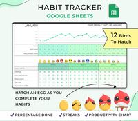 🌱 Pflanze einen Baum, während du deine Gewohnheiten entwickelst 🌳 Entworfen, um schön, einfach und nicht obstruktiv zu sein, verwendet diese Habit Tracker Google Sheets Vorlage ein simples „Plant a Tree every day" Konzept, um die Benutzer zu motivieren, ihre täglichen Gewohnheiten auf lustige, entspannende und einzigartige Weise zu praktizieren. Sieh zu, wie aus deinem Bäumchen ein Baum wird 🌳 während du deine Gewohnheiten abhaken kannst. Wie viele Bäume kannst du jeden Monat wachsen lassen? Sehen Sie auf einen Blick, wie gut Sie Ihre Gewohnheiten entwickeln, indem Sie die Bäume betrachten, die Sie gewachsen sind. 🌱 Dies ist ein Jahresplaner, monatlicher habit tracker, wöchentlicher habit tracker, täglicher habit tracker, der in einer Tabelle für Google Sheets zusammengestellt ist. Es