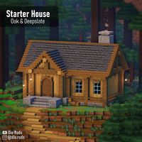 Oak / Spruce and Deepslate Starter House / Base in Survival Minecraft! Build and schematic downloads are available for supporters on my Patreon :)) (click the image link)