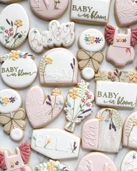 Baby in bloom baby shower cookies in neutral colors