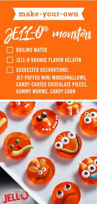 Make-Your-Own JELL-O® Monsters – Get creative with these Halloween treats! Featuring gummy worms, candy corn, marshmallows, and more, this fall recipe is sure to become a favorite.