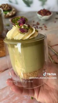 Ingredients 150 g digestive biscuits 2 tbsp melted butter 250g cream cheese 1/3 cups of caster / icing sugar 1/2 cup of Pistachio paste (link in my bio) 300ml of double cream Refrigerate for 6-7 hours.   Topping 1/3 cup pistachio paste 1/3 cup double cream Refrigerate for 30 minutes 1/2 cup whipped cream Swirl whipped cream on top Pistachios chopped and dried edible rose petals Serve & Enjoy!   #pistacchio #pistachio #pistachiocheesecake #pistachiocream #nobakedessert #nobakecheesecake #nobakecake #cheesecake #cheesecakes #cheesecakelovers #cheesecakecups credits to: @kitchen_diaries_by_zubda