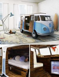 Dubbed Bun Van, the limited edition bed is a remarkably designed vehicle bed that has the ability to turn heads with its design and flawless finishing. Evoking the freedom of adventure and open roads in kids’ room, the bed that looks like a replica of the camper van is made from fiberglass and has chrome finishing.