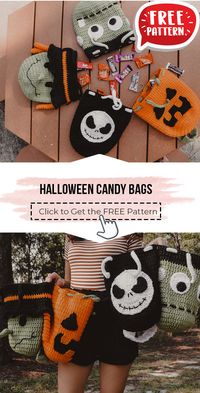 crochet Halloween Candy Bags free pattern - FREE Crochet Bags Pattern for Beginners. Click to Get the Pattern #Bags #crochetpattern #crochet via @shareapattern.com