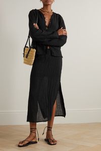 LOULOU STUDIO + NET SUSTAIN crinkled organic cotton and linen-blend midi skirt | NET-A-PORTER