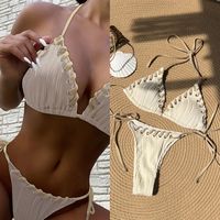 Halter Wrinkled Weave Bikini Women Swimwear Female Swimsuit Two Pieces Bikini Set Brazilian Bathing Suit Swim Beach Wear