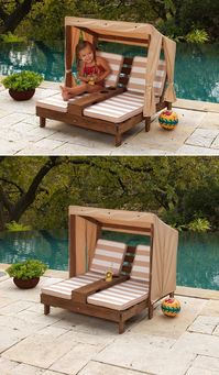 Get your little ones ready for great outdoor fun and relaxation with the KidKraft Double Chaise Lounge. Measuring 36.5 x 33.4 x 35.1-inches, this outdoor lounge is a perfect poolside addition. The three-sided canopy protects the kids under hot and harsh sun rays during summer. Plus, the side panels can be pulled back for better airflow.