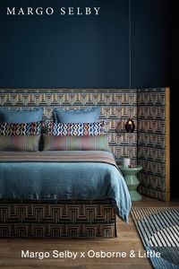 Margo Selby has designed three collections for the British interiors company Osborne & Little. Each collection brings together diverse textures and striking colour in woven fabrics for upholstery and soft-furnishing. Inspirations are as diverse as Fairisle knit, cut glass and Bauhaus typography, and music.