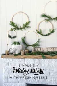 I LOVE these simple hoop wreaths with fresh greenery. The perfect amount of Christmas without being over the top. DIY holiday wreath