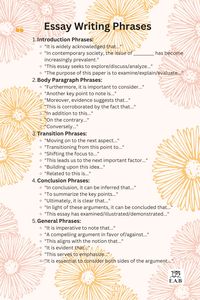 Elevate your essays using impactful introduction, body, and conclusion phrases. Enhance coherence and clarity in your arguments with transitional phrases. Explore a range of expressions to strengthen your writing and craft compelling essays effortlessly.