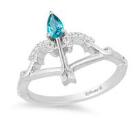 Enchanted Disney Merida Pear-Shaped Blue Topaz and 1/20 CT. T.W. Diamond Bow and Arrow Ring in Sterling Silver - Size 7