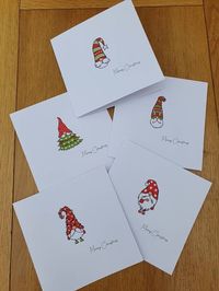 "Handmade pack of 5  Cute Christmas Gnome Cards and white quality envelopes. * 5 different designs * Inside is blank to write your own message * comes sealed in cellophane bag for protection. *Each card measures 6\"×6\" (approx)  *All cards are made to order."