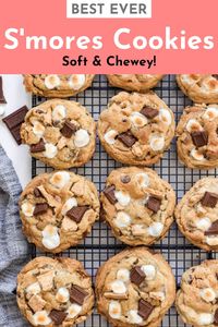 These gooey, soft, and chewy S’mores Cookies have all the elements of classic campfire s’mores in a cookie that is chock full of chocolate, graham crackers, and toasted marshmallows so you can enjoy this summertime favorite all year long!! It's the perfect easy-to-make sweet snack or dessert! #summer #smores #cookie #baking #dessert