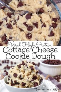 Cottage Cheese Cookie Dough that's edible, high protein, low calorie, low carb, gluten free and so delicious!  This viral recipe will have you eating healthy cookie dough by the spoonful.