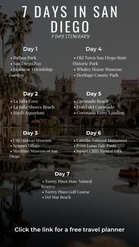 If you are going to be spending 7 days in San Diego, here is a 7 day itinerary for San Diego. Click the link for a free travel planner.