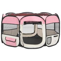 This foldable dog playpen is ideal for training dogs, use as a sleeping area or a play area to run around. This playpen, with the dimensions of 49.2"x49.2"x24", is perfect for using at home or travelling. It includes a carrying bag for convenient storage. It is lightweight and yet very sturdy, thanks to the strong steel frame. The mesh roof and door can be opened or closed quickly with the zipper. The side nets ensure good air circulation and great visibility. Additionally, the side pockets are