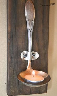 ladle tea light candles, crafts, repurposing upcycling, Roof flashing cut into an oval creates the perfect hanger