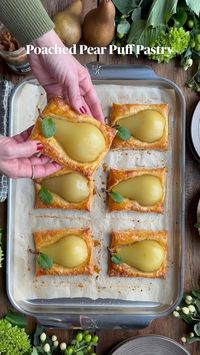 Poached Pear Puff Pastry with walnut filling and a sticky poaching liquid. Reminiscent of baklava with a poached pear to knock it out of the park! @HestanHome @HestanCulinary