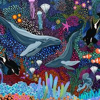 Whale Ocean Life Comforters by Renee Ciufo - Queen: 88" x 88"